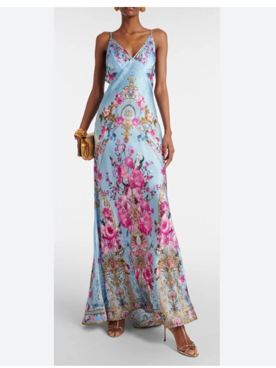 Camilla Dresses & Skirts - Camilla Embellished Floral Bias silk Satin Slip Dress - Size Small